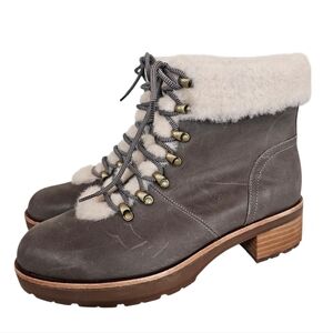 NWOT Kork-Ease Winslet Sherling Trim Leather Lace Up Bootie Block Heel